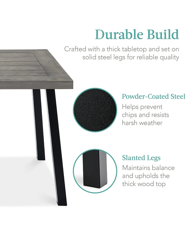 Best Choice Products 6-Person Indoor Outdoor Patio Rustic Acacia Wood Picnic Dining Table w/ Metal Legs