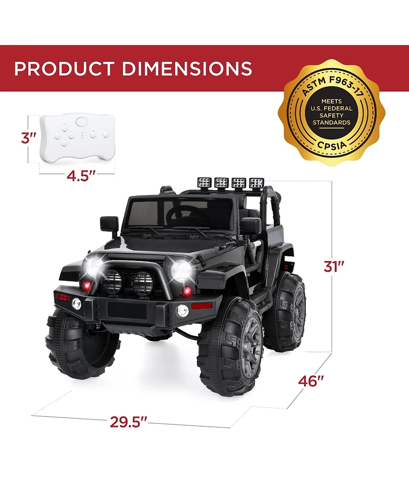 Best Choice Products 12V Kids Ride On Truck Car w/ Remote Control, Spring Suspension, Bluetooth, Led Lights
