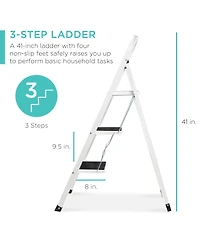 Best Choice Products 3 Step Ladder Folding Lightweight Step Stool for Home w/ Non-Slip Feet, Padded Steps, 330lb White