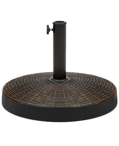 Best Choice Products 55lb Round Wicker Style Resin Patio Umbrella Base Stand w/ 1.75in Hole, Bronze Finish - Black