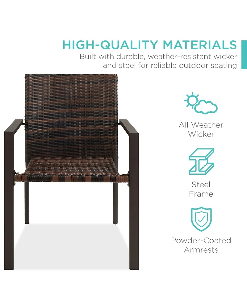 Best Choice Products Set of 2 Wicker Chairs, Stackable Outdoor Dining Furniture w/ Armrests