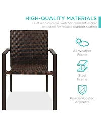 Best Choice Products Set of 2 Wicker Chairs, Stackable Outdoor Dining Furniture w/ Armrests