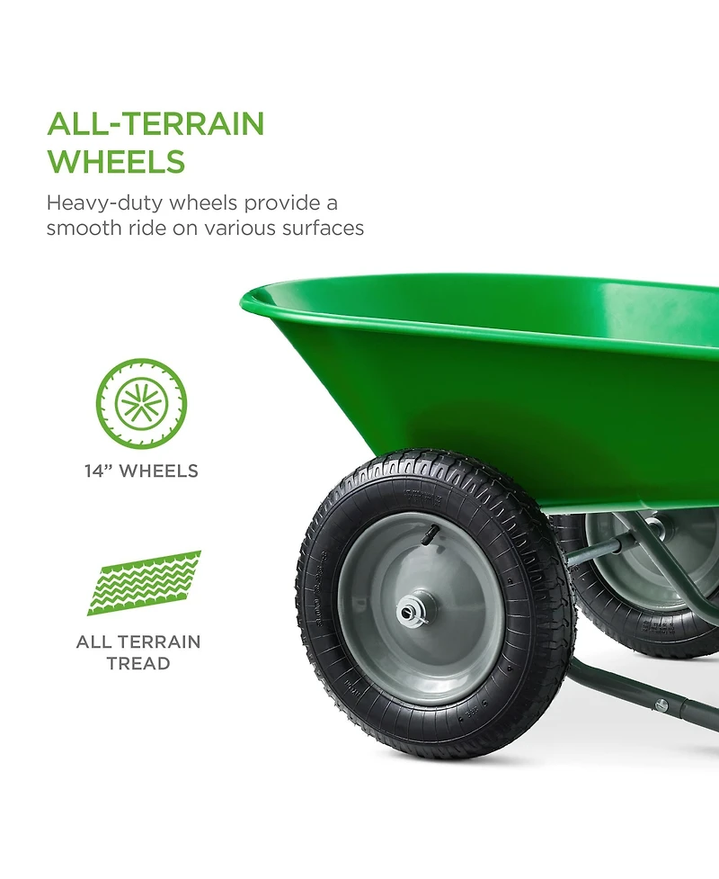 Best Choice Products Dual-Wheel Home Wheelbarrow Yard Garden Cart for Lawn, Construction