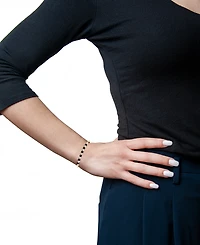 Lab Grown Onyx Bead (4mm) & White Topaz (1/3 ct. t.w.) Cuff Bangle Bracelet in 14k Gold-Plated Sterling Silver