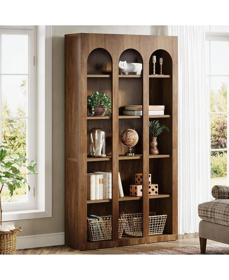 Tribesigns 5-Tier Farmhouse Tall Bookshelf, 70.87-Inch Rustic Wood Bookcase with Open Shelves, Large Mid Century Modern Book Shelf