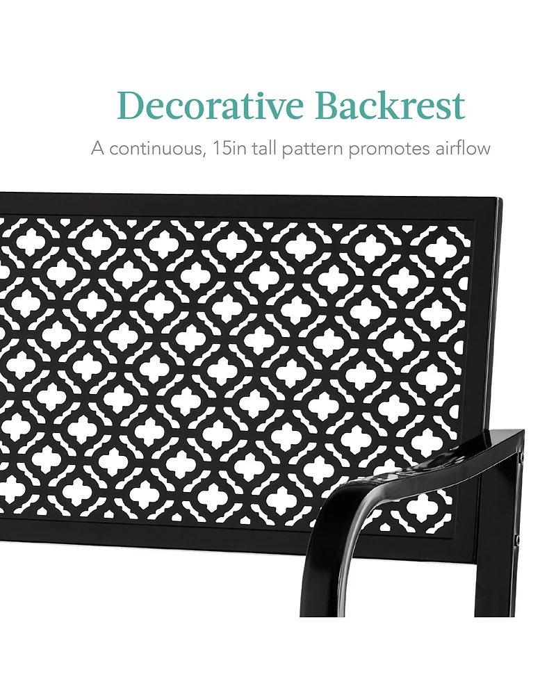 Best Choice Products Indoor Outdoor Steel Garden Bench w/ Geometric Backrest