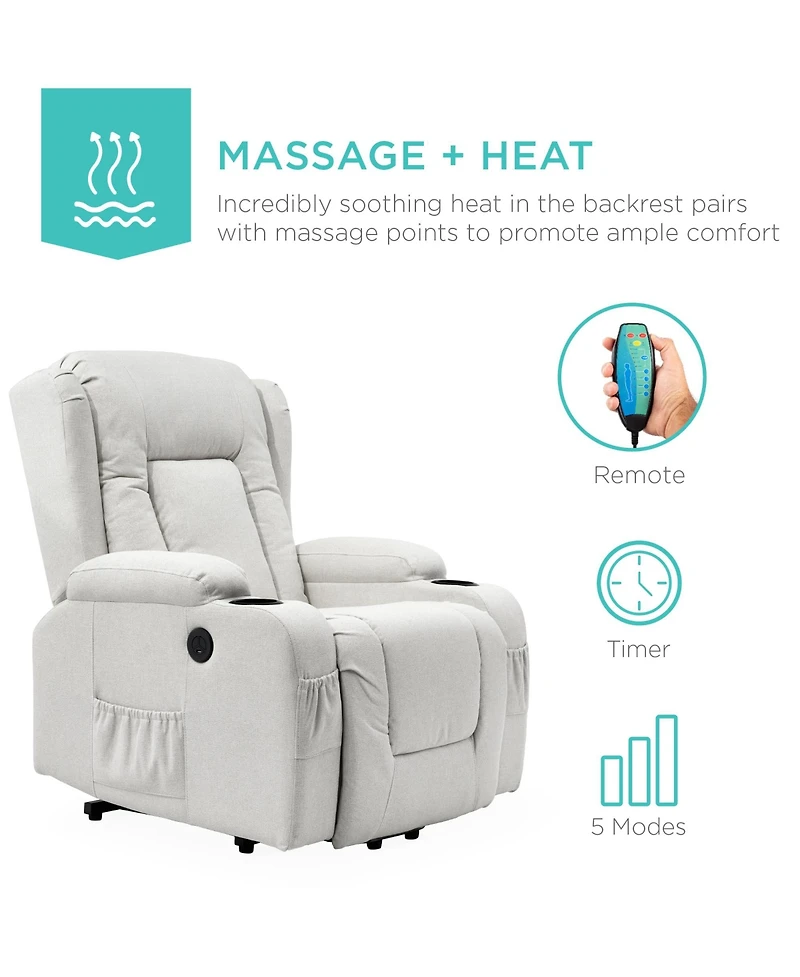 Best Choice Products Electric Power Lift Linen Recliner Massage Chair Furniture w/ Usb Port, Heat, Cupholders