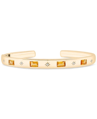 Citrine (1 ct. t.w.) & White Topaz (1/20 ct. t.w.) Cuff Bangle Bracelet in 14k Gold-Plated Sterling Silver