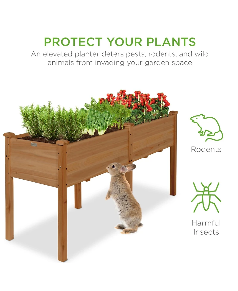 Best Choice Products 72x23x30in Raised Garden Bed, Elevated Wood Planter Box for Patio w/ Divider Panel