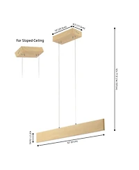 Jonathan Y Draper 32" Adjustable Integrated Led Metal Linear Pendant, Dark Brown Wood Finish