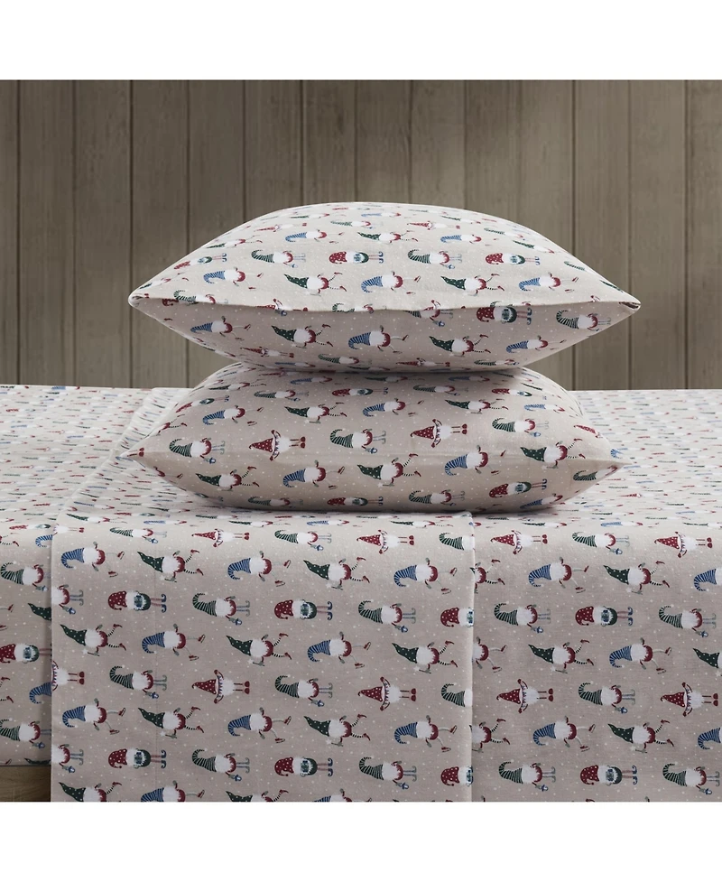 Kate Aurora Cozy Bed Collection Deep Pocket 100% Cotton Flannel Christmas Gnome 4 Piece Sheet Set