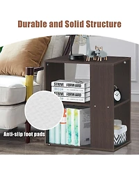 Gymax 2-Tier Side Sofa End Table Bedside Nightstand Brown Home