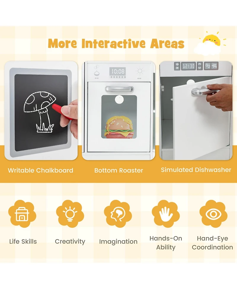 Gymax Kids Corner Kitchen Playset Wooden Pretend Play Toy with Microwave White