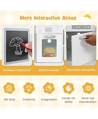 Gymax Kids Corner Kitchen Playset Wooden Pretend Play Toy with Microwave White