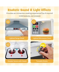 Gymax Kids Corner Kitchen Playset Wooden Pretend Play Toy with Microwave White