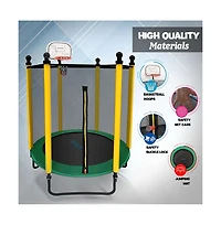 SereneLife 5ft Trampoline with Enclosure Safety Net and Basketball Hoop