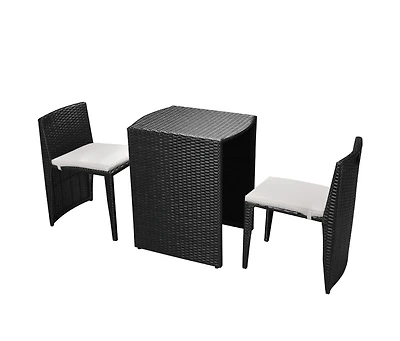 vidaXL 3 Piece Bistro Set with Cushions Poly Rattan Black