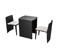 vidaXL 3 Piece Bistro Set with Cushions Poly Rattan Black