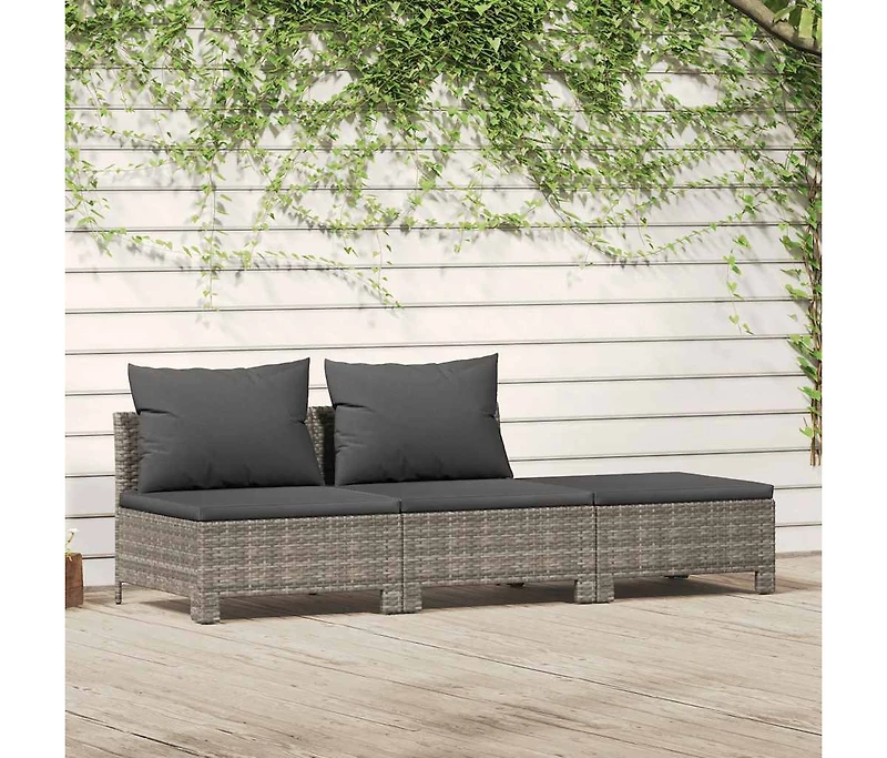 vidaXL 3 Piece Patio Lounge Set with Cushions Gray Poly Rattan
