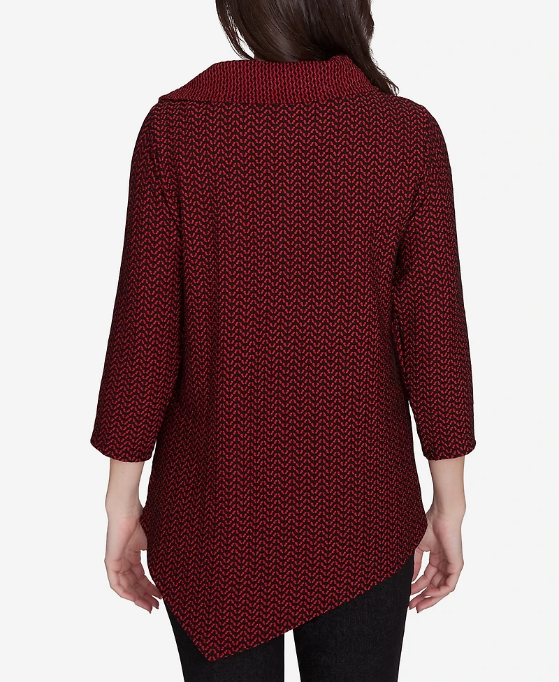 Ruby Rd. Petite Split Cowl Neck Textured Herringbone Jacquard Knit Top
