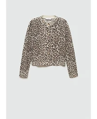 Mango Women's Leopard Knit Cardigan Sweater
