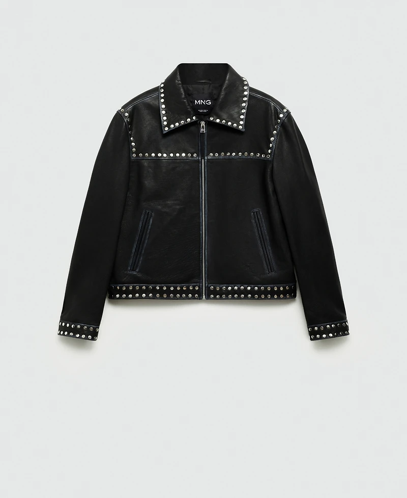 Mango Women's Studded Leather Jacket