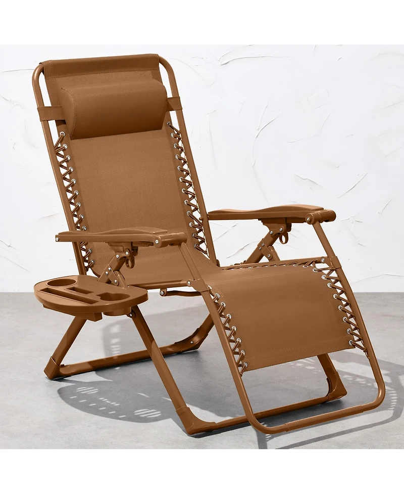 Best Choice Products Monochromatic Zero Gravity Chair, Folding Patio Recliner w/Side Tray, Headrest