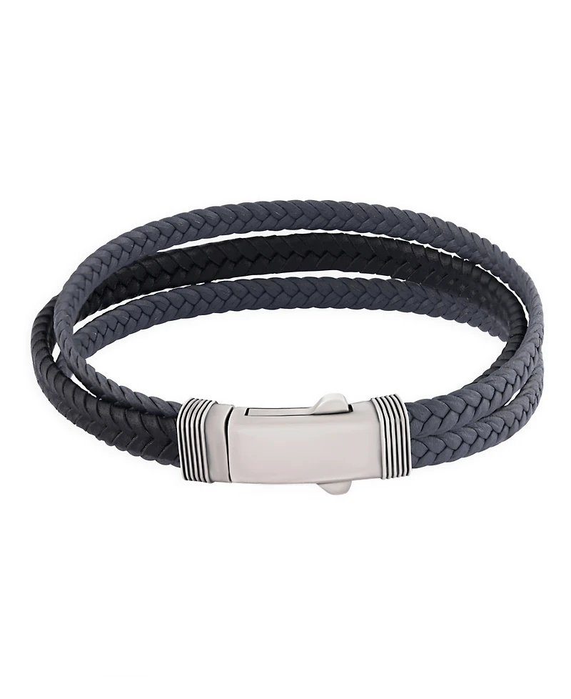 Rhona Sutton Grey Black Leather Stainless Steel Bracelet