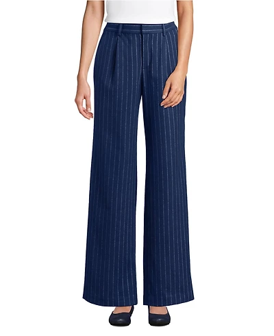 Lands' End Women's Brushed Flannel High Rise Pleated Wide Leg Pants