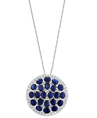 Effy Blue Sapphire (9 ct. t.w.), White Sapphire (7/8 ct. t.w.), & Diamond (1/5 ct. t.w.) Cluster 18" Pendant Necklace in 14k White Gold