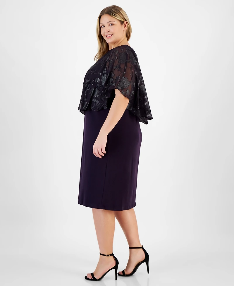 Connected Plus Cape-Overlay Sheath Dress