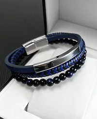 Rhona Sutton Blue Beaded Plated Leather Stainless Steel Bracelet