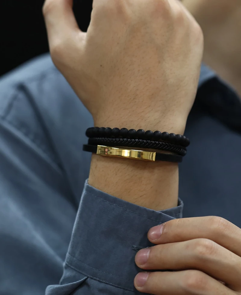 Rhona Sutton Gold Identification Leather Stainless Steel Bracelet