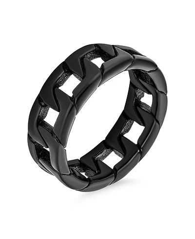 Bling Jewelry Black Wide Open Rope Cuban Cable Curb Chain Link Ring Band Gothic Solid Stainless Steel
