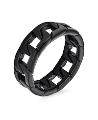 Bling Jewelry Black Wide Open Rope Cuban Cable Curb Chain Link Ring Band Gothic Solid Stainless Steel