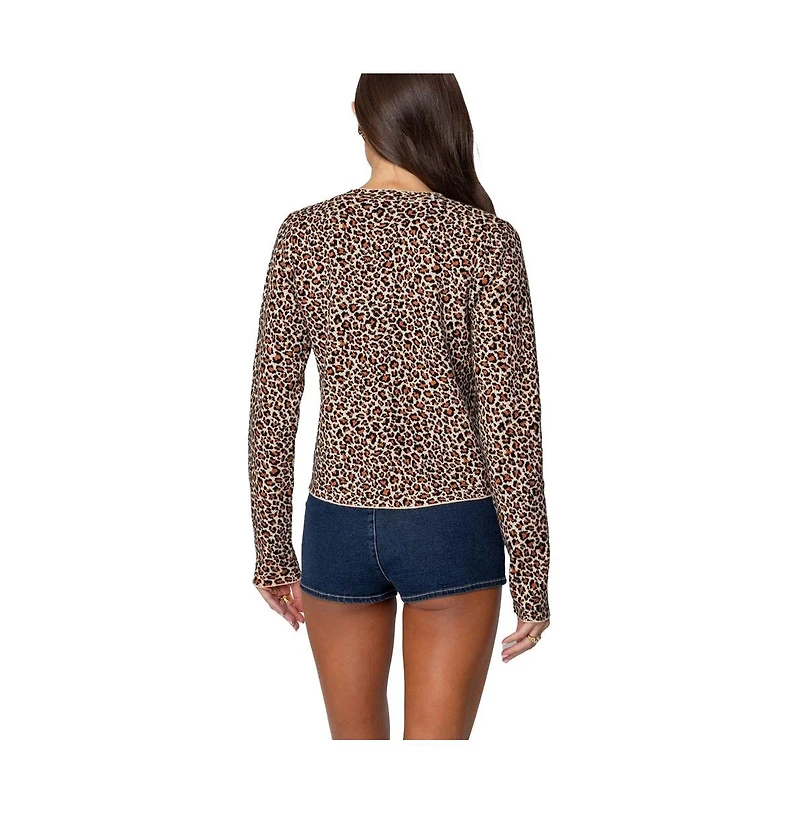Edikted Women's Leopard Printed Knit Cardigan