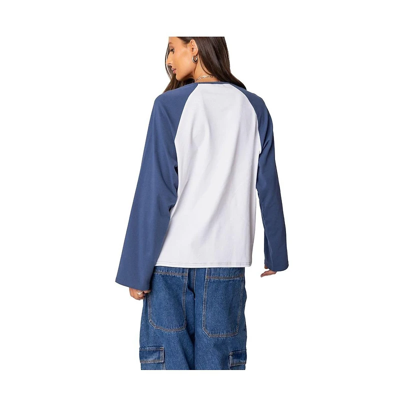 Edikted Womens Oversized Raglan Long Sleeve T Shirt