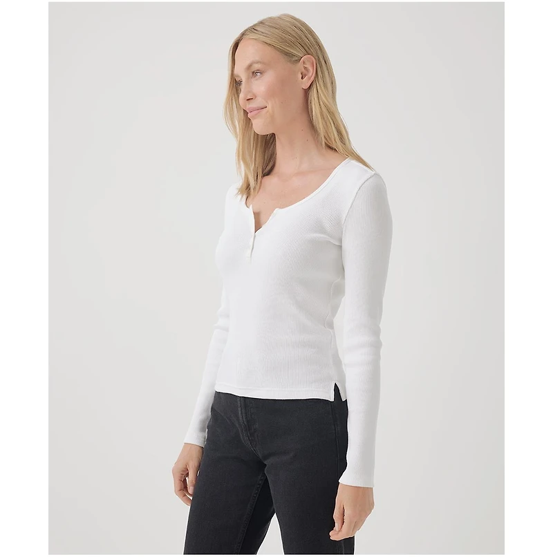 Pact Women's Organic Cotton Favorite Rib Henley Long Sleeve Top