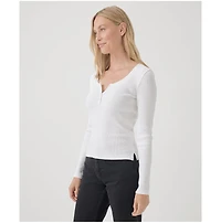 Pact Women's Organic Cotton Favorite Rib Henley Long Sleeve Top