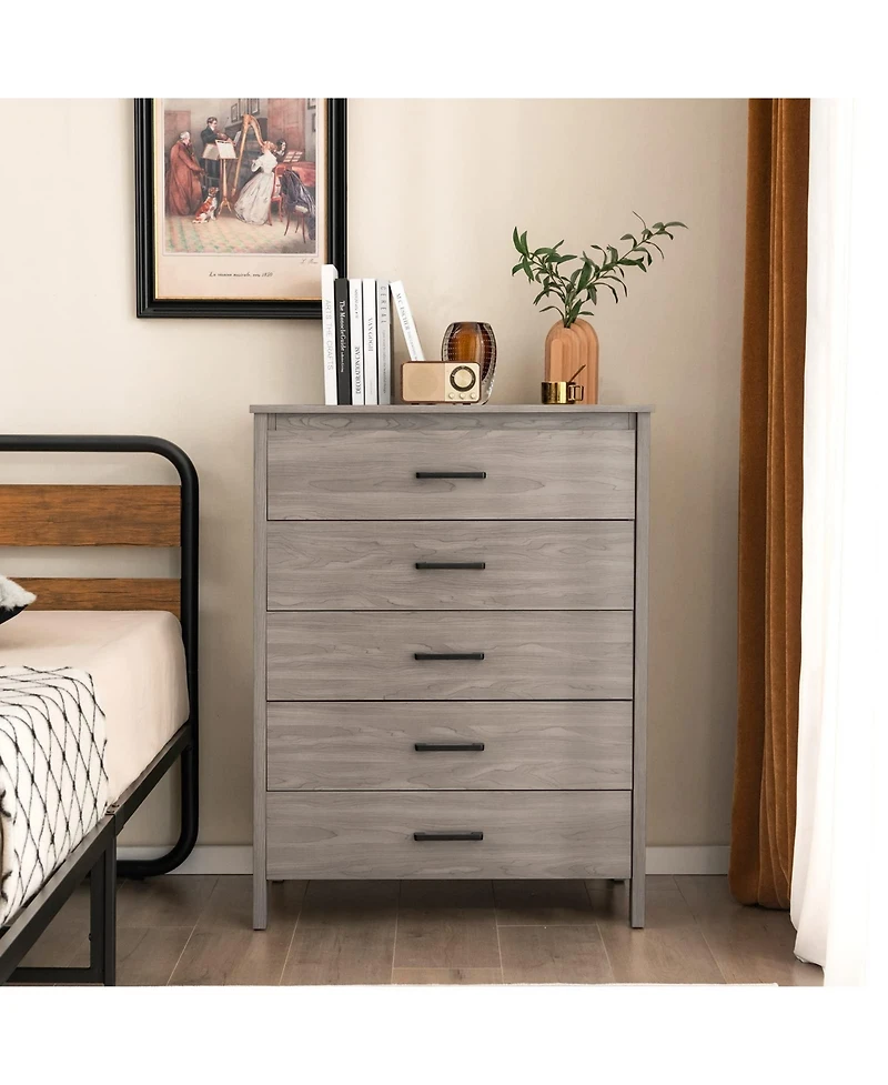 Modern 5-Drawer Multipurpose Chest Dresser with Metal Handles