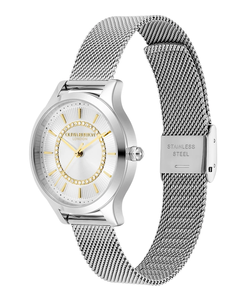 Olivia Burton Women's Wonder Lust Silver-Tone Stainless Steel Mesh Bracelet Watch 30mm