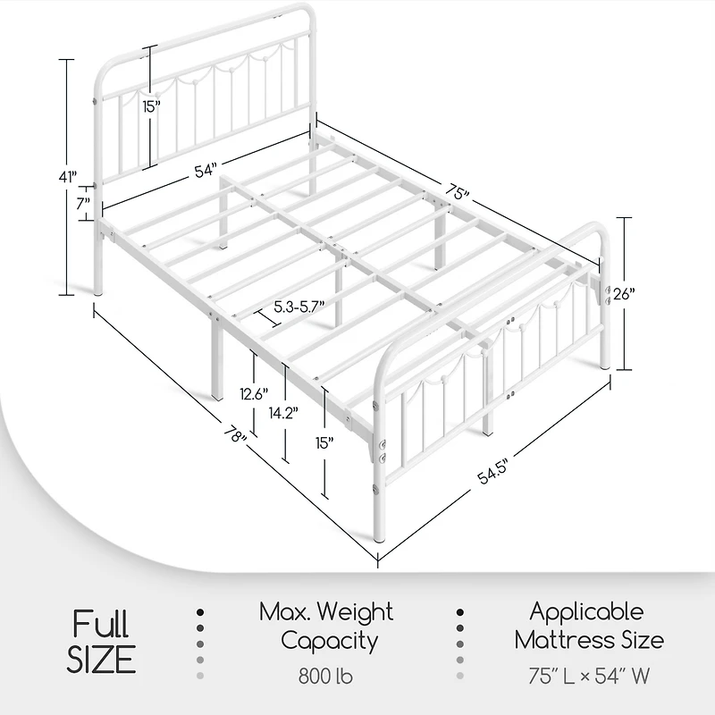 Yaheetech Metal Platform Bed Frame with Vintage Headboard
