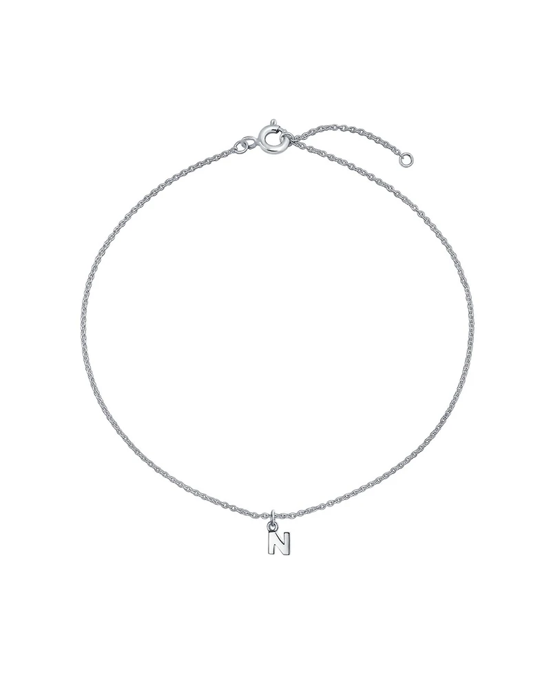 Bling Jewelry Simple Dainty Name Dangle Alphabet Block Letter Ankle Bracelet A Initial Anklet For .925 Sterling Silver Adjustable 9 10 Inch Cable Chai