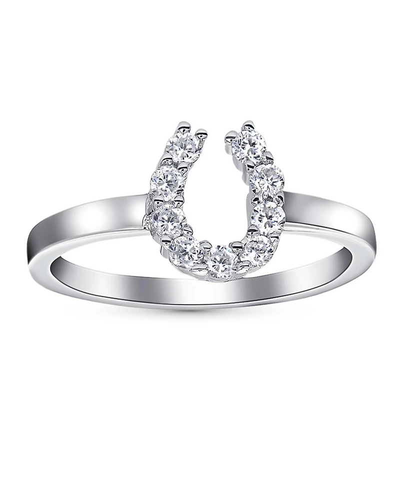 Bling Jewelry Good Luck Cubic Zirconia Pave Cz Equine Cowgirl Equestrian Horseshoe Ring .925 Sterling Silver
