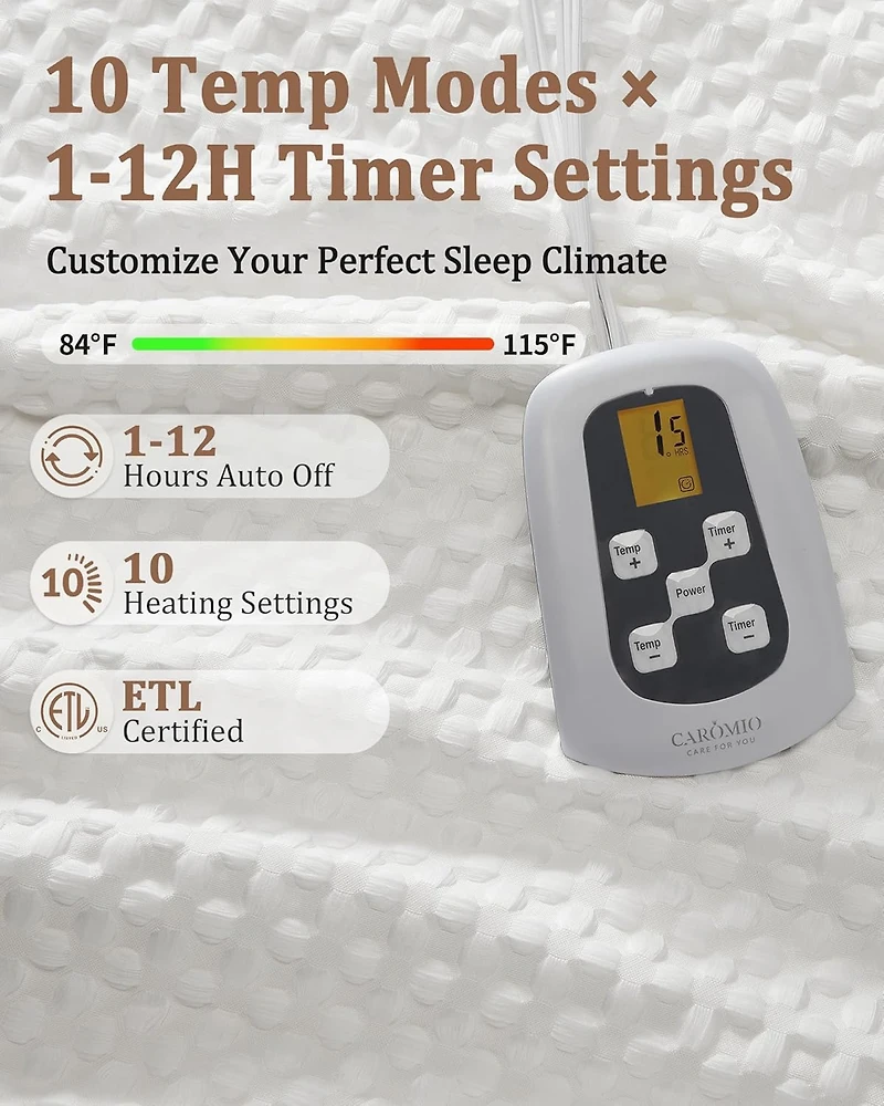 Caromio Full Size Waffle Sherpa Electric Heated Throw Blanket, 72" x 84"