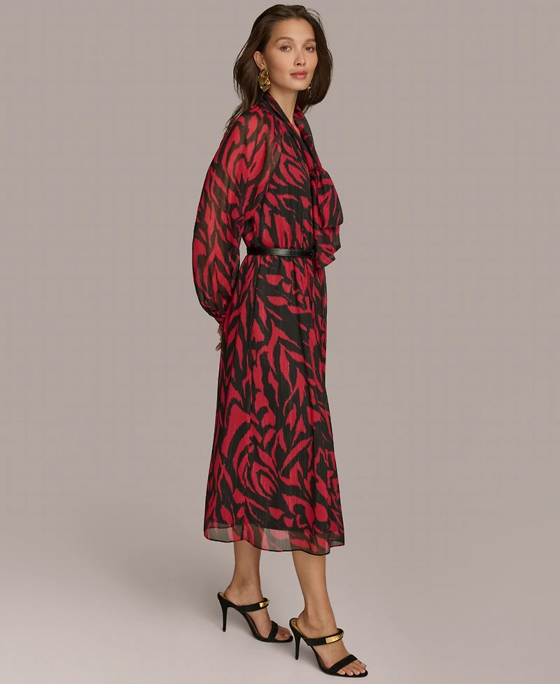 Donna Karan New York Women's Printed Tie-Neck A-Line Dress
