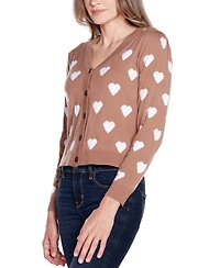 Belldini Women's Hearts Jacquard Cardigan Sweater
