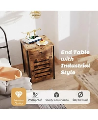 Gymax Nightstand with Drawer Cabinet Adjustable Shelf Industrial Side Table Rustic