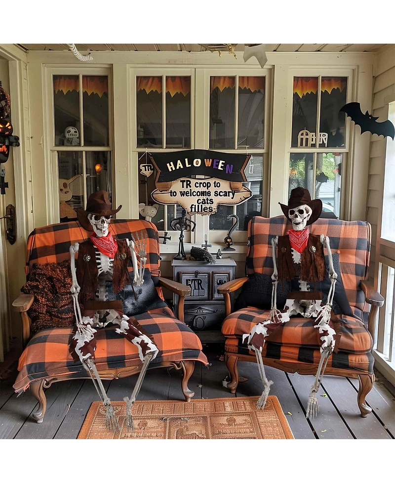 Yescom 2Pcs Pirate Life Size Skeleton Poseable Cowboy for Halloween Party Haunted House Decorations 2024