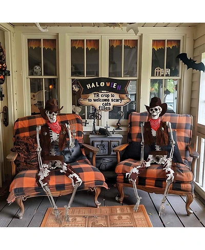 Yescom 2Pcs Pirate Life Size Skeleton Poseable Cowboy for Halloween Party Haunted House Decorations 2024